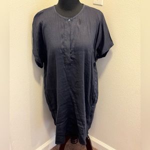 Vince Shift Linen Shirt Dress Navy Blue Pockets Dolman Oversized M